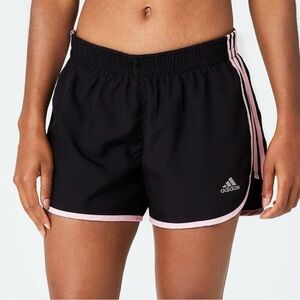 Adidas Marathon 20 3” Womens Medium Slim Fit Black Shorts Pink Stripes Gray Logo